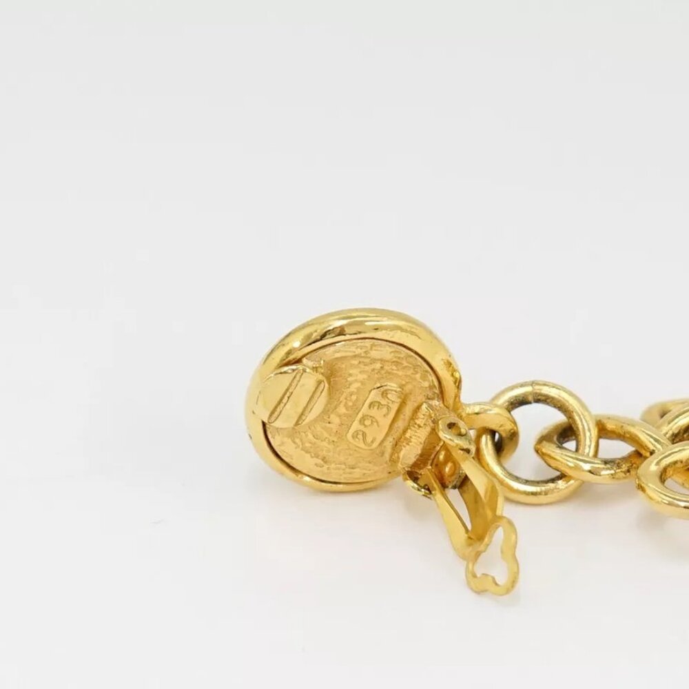 CHANEL CC Logos Cross Dangle Clip-On Earrings Gold Tone 93P Auth w/Box p10591 - Picture 4 of 6